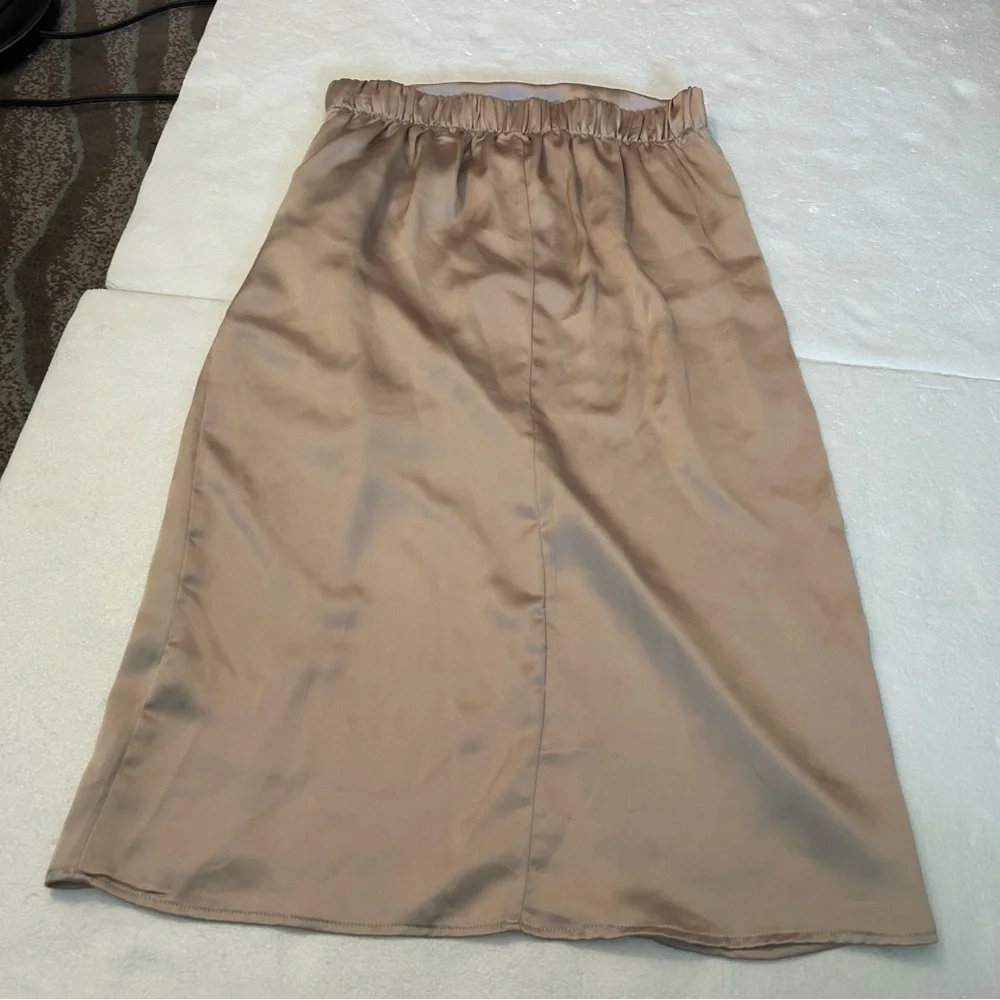 Rachel Zoe champagne silky elastic waist slit skirt - Picture 8 of 9